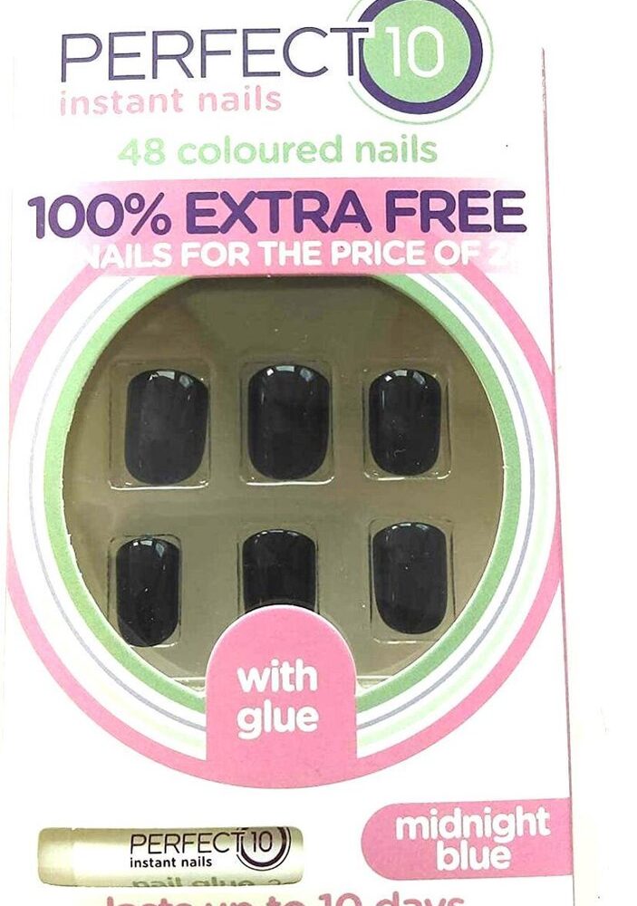 Perfect 10 full Cover Nageltips Midnight Blue 48Stuks+Lijm