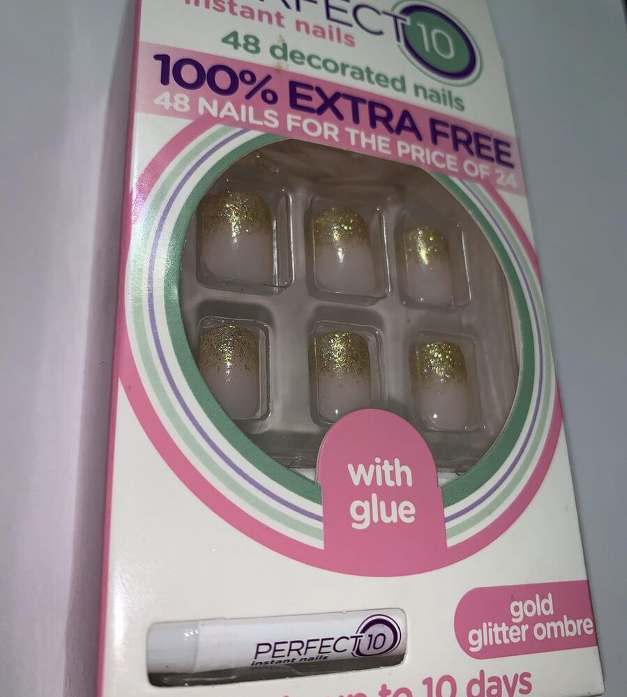 Perfect 10 Full Cover Nageltips Gold Glitter Ombre 48Stuks+Lijm